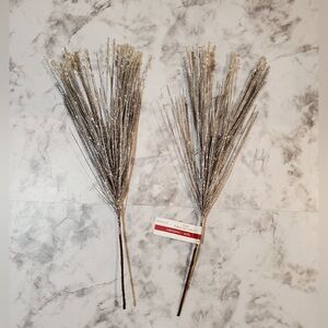 Silver Christmas Glitter Floral Picks Artificial Flowers Set Of 2  H 13.5 in.